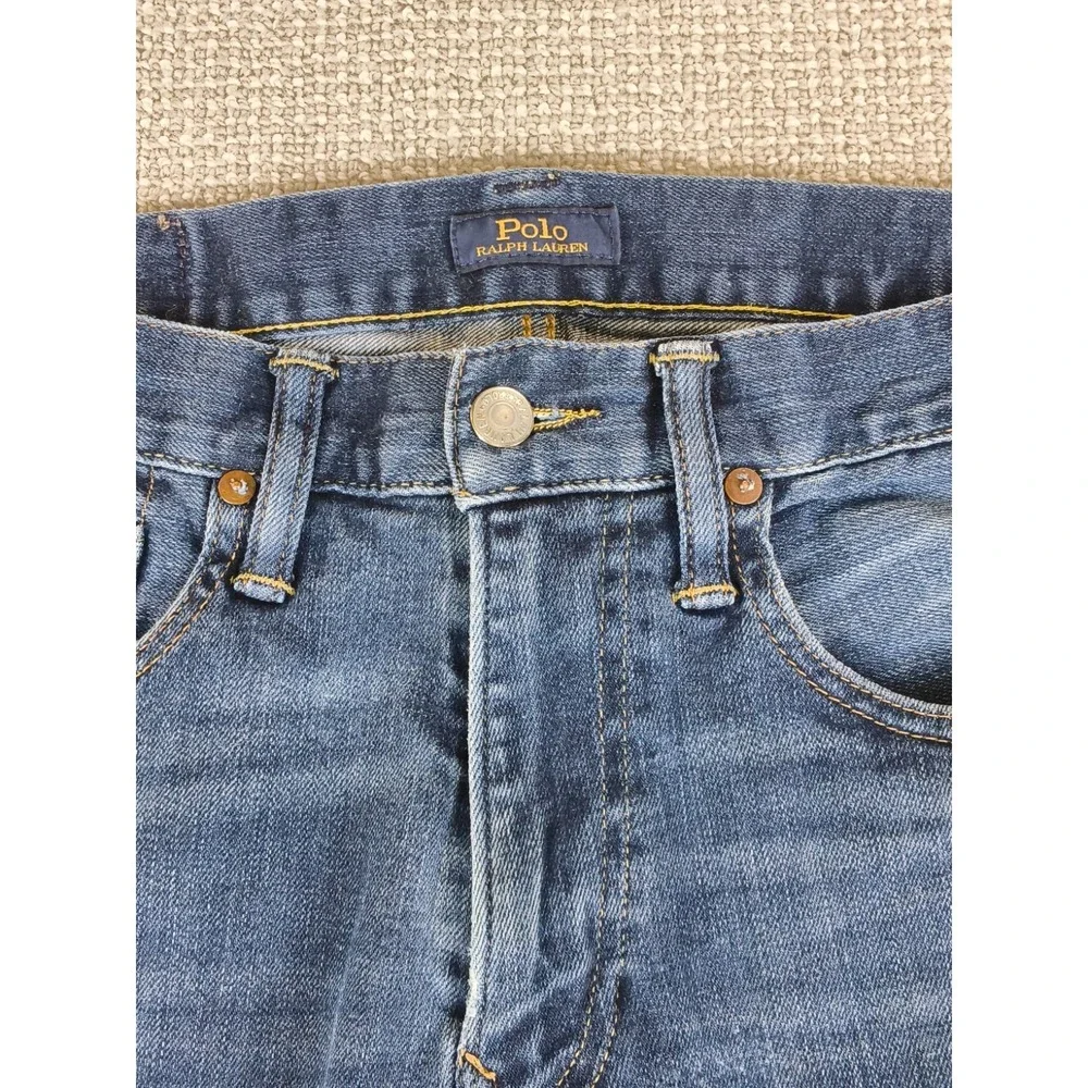 Polo Ralph Lauren Varick Slim Straight Jeans Men Blue Distressed Faded Wash